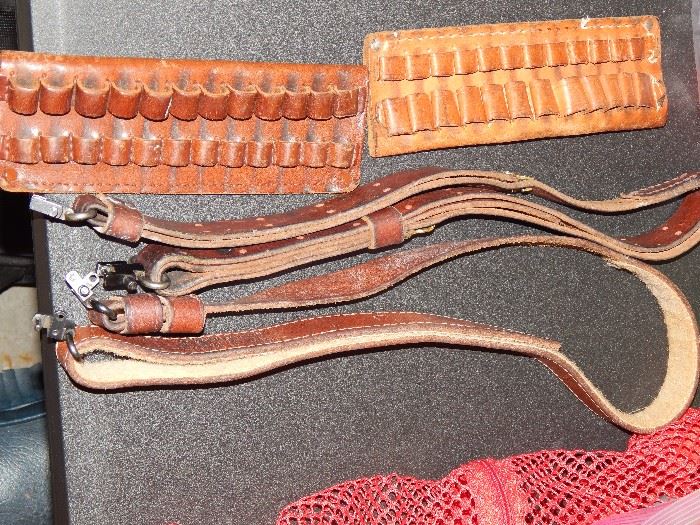 Leather rifle slings and ammo carriers