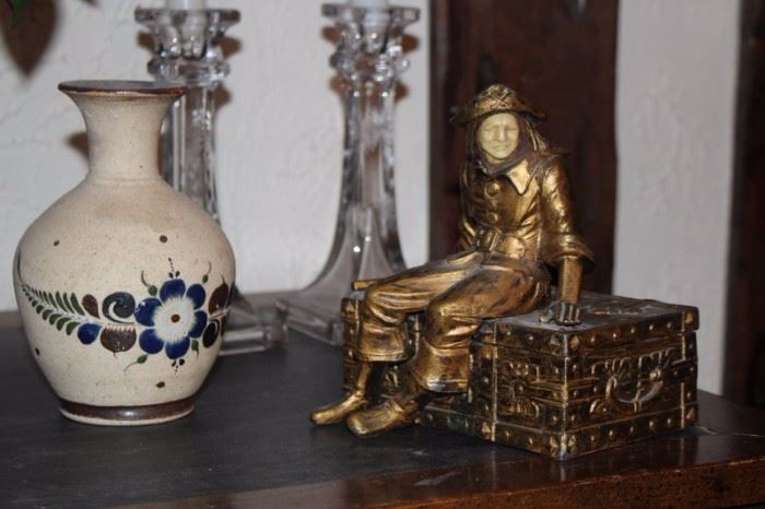 Candlesticks, Vase and Small Statue