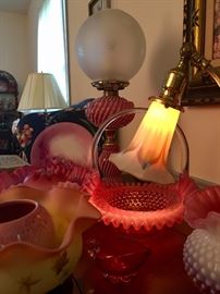 Antique lamps, Cranberry glass