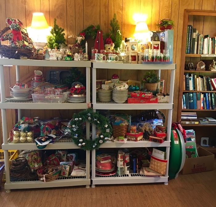 Christmas ornaments, decorations, dish sets, sets of glasses, Department 56 buildings, books, mugs, paper goods, and more!