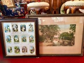 Framed antique art pieces.