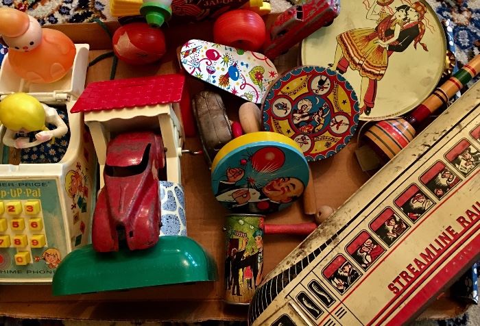 Antique and vintage toys, percussion instruments