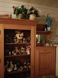 Cabinet with metal, china, wooden toys and figures, 