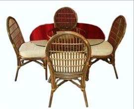 Retro Frankyl Era Mid Century Modern O-Asians Designs Co. High End Daytons Rattan Bamboo Patio Sun Room Kitchen Dining Room Set - Selling Online At Metro Retro For $1300 - Great Condition For Age - See Multiple Pics!
