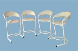 Fantastic Retro 4 Amisco White Tubular Bar Stools With Zip Off White Leather? Backs - They Stack And Are In Great Condition - Couple Stains On One Seat - Minor Wear Tear On The Zip Off Tops - Look Uber Cool Without Them Too!
