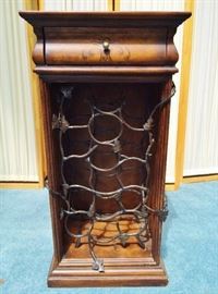 Lovely And Unique Wood Bar Cabinet Wine Rack With Drawer - Metal Vines That Reach Around To The Outside - Drawer Is Perfect To Store Wine Opener Etc - Simply Divine & Quality Made! Excellent Condition!
