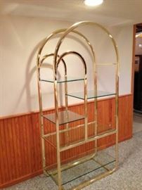 MCM CONTEMPORARY Hollywood Regency GOLD Brassy Metal & Thick Glass Double Waterfall Arched Curio Etagere Shelving Unit DIA Design Institute of America Milo Baughman Style - Seller Said He Paid Over $1000 40years ago!

