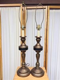 Vintage Collectible Stately Matching Pair Of Tell City Chair Company English Bronze & Black Table Lamps Pattern Number 4468 - Super Working Condition!
