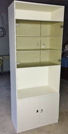 Mid Century Modern Smoke Glass White Shelving Cabinet - Excellent Condition!
