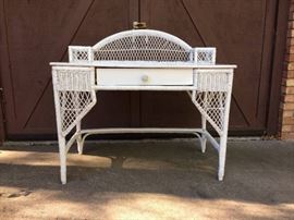 Vintage Wicker Rattan Bamboo Vanity Or Desk With Drawer - Very Nice Condition Though Could Use Touch Ups In Areas.
