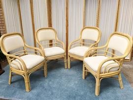 1960's Boho Chic Gabriella Crespi Style Twisted Bamboo Rattan Set Of 4 Dining Patio SunRoom Chairs - Currently Selling On Chairish For $650
