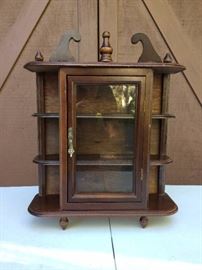 Vintage Collectible Wood Curio Cabinet with Glass Door Wall Mount or Table Top 18 Inches For Collectibles, Miniatures Or Antique Shop Retail Displays - Very Nice Condition - Very Minor Wear

