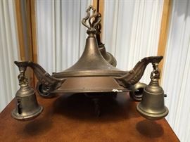Antique Victorian Art Deco Chandelier-4 Light Brass Copper Ceiling Fixture - Very Attractive Arms! Not Tested!
