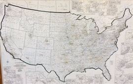 Vintage Huge United States Map Wood Framed - Excellent Condition!
