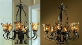 Designer Created Stunning & Significant Hand Blown Italian Art Glass Tortoise Shell Shades With Oil Rubbed Bronze Finished Iron 6 Light Chandelier Lamp - Like New Condition!
