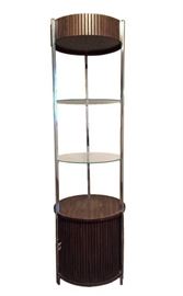 1970's Mid Century Modern MILO BAUGHMAN Knoll Pollack ERA Tall Round CHROME WOOD GLASS ETAGERE Display Cabinet - Bottom Area Slides Open!
