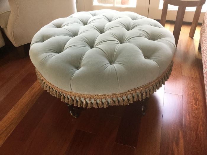 Light green large tufted round ottoman