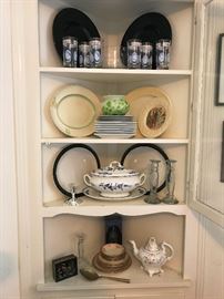 European antique serving pieces and items. Even a 6 piece set of glassware of the Queens of England!