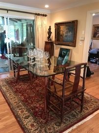 Antique basedglass top desk/table