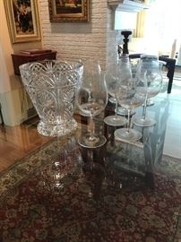 Wine glasses and crystal centerpiece 