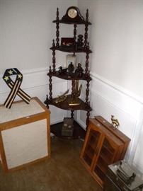 Corner cabinet, display cases clock etc.  