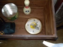 Bowling pin and Packers clock. 