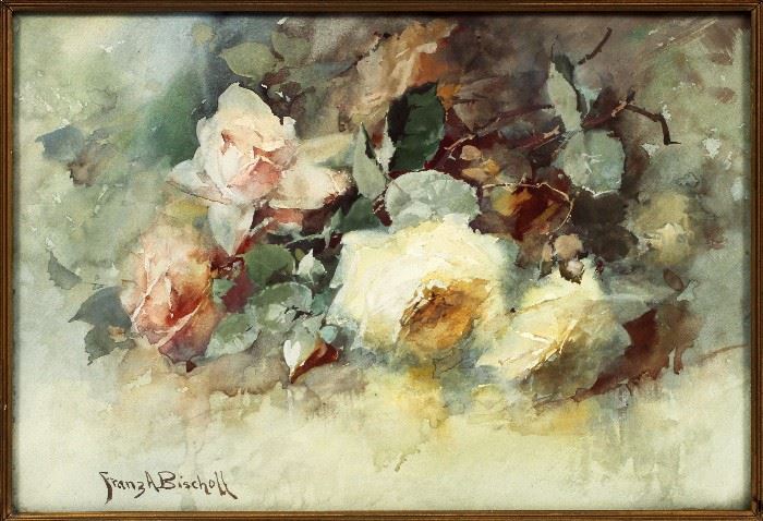 2009 - FRANZ BISCHOFF (USA 1864-1929), WATERCOLOR, H 12", W 18", ROSES