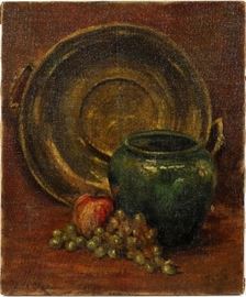 2002 - EMIL CARLSEN, (USA 1848 - 32) H 20", W 24", STILL LIFE WITH GRAPES AND JAR