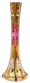 1109 - BOHEMIAN GILT AND ENAMELED CRANBERRY GLASS VASE, LATE 19TH C., H 12"