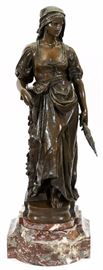 2082 - CLAUDIUS MARIOTON (FR. 1844-1919), BRONZE FIGURE AND MARBLE BASE, H 30", W 8 1/2"