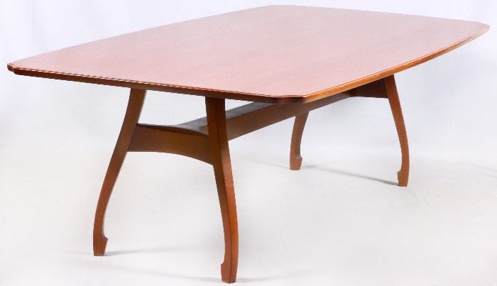 28 - MARK WILSON FURNITURE CARVED MAHOGANY DINING TABLE. H 29'', W 48'', L 108''