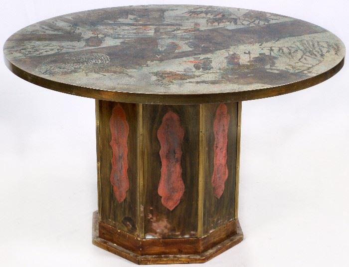 25 - PHILIP AND KELVIN LAVERNE, MIXED MEDIA TABLE, H 29", W 47.75"