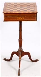 33 - SHERATON INLAID GAMES TABLE, LATE 18TH/EARLY 19TH C., H 29", L 15", D 15"