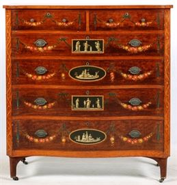 29 - EDWARDIAN STYLE, PAINTED SATINWOOD TALL CHEST, C1930, H 51", W 48", D 21"
