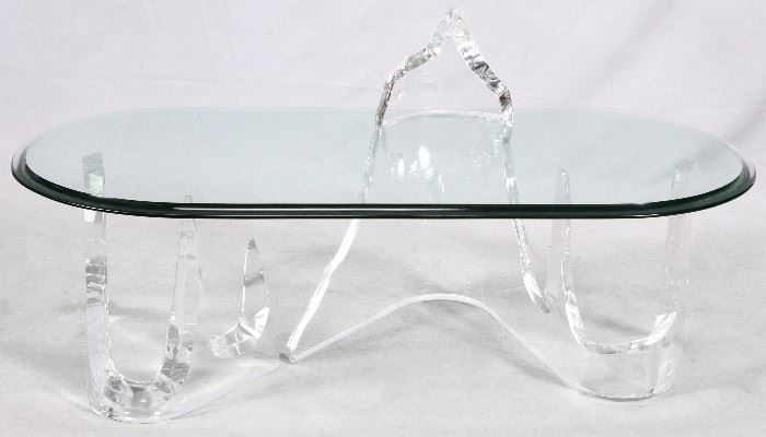 70 - "LION IN FROST" ICEBERG, GLASS COFFEE TABLE, 4 PIECES H 16", W 26", L 54"