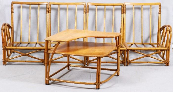 174 - RATTAN PATIO FURNITURE SUITE, EARLY 20TH C., 6 PIECES, FROM THE GREAT LAKES STEAMER THE PUT-IN-BAY