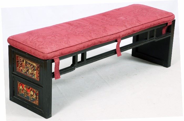 180 - CHINESE LACQUERED BENCH, H 19'', W 55'', D 15''