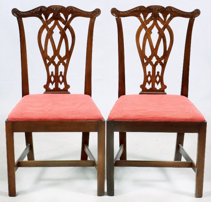 1081 - CHIPPENDALE MAHOGANY SIDE CHAIRS, C. 1800, PAIR H 38" W 21" D 18"