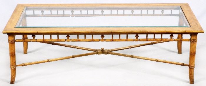 1471 - BAMBOO STYLE GLASS TOP COFFEE TABLE W 26" L 55"