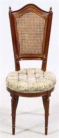 1484 - WALNUT AND CANE FRENCH STYLE SIDE CHAIR, C. 1950 H 40" W 16" D 17"