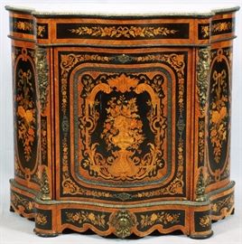 2024 - FRENCH MARBLE TOP PARQUETRY CABINET, CIRCA 1800 H 42", W 46", D 17"