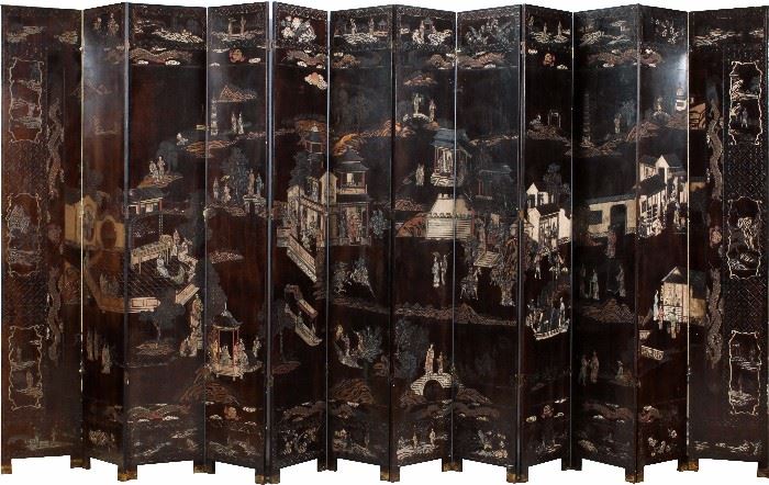 2187 - CHINESE 12 PANEL DIVIDER SCREEN H 8' 10", W 18" (EACH PANEL)