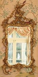 2251 - CHINESE CHIPPENDALE STYLE GILT WOOD MIRROR, H 68", W 32"
