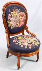 2256 - MAHOGANY VICTORIAN ARM CHAIR WITH NEEDLEPOINT