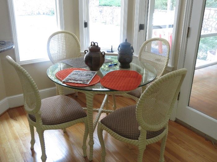 Solid wood rope design glass top kitchen table