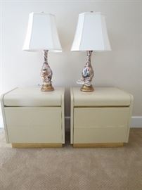 Contemporary Lane bed side tables/pair of antique Imari lamps