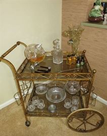 Hollywood Regency Gilt Metal Tea/Bar Cart
