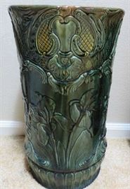 Antique McCoy Majolica Iris Relief Art Pottery Umbrella Cane Stand