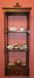 Thornton White 3 Tier Wall Shelf with Drawer, Miniature Teapot Collection