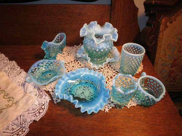 Fenton Blue Opalescent Hobnail  Glassware